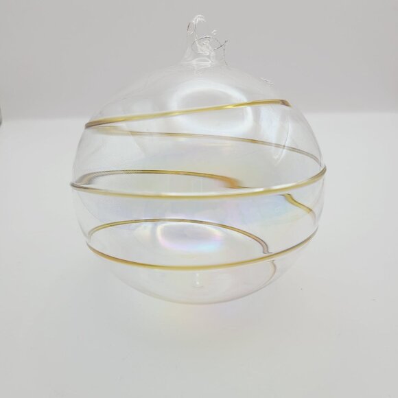 VTG Silvestri Hand Blown Glass Ornament Iridescent Globe Gold Swirl Christmas - Picture 4 of 10